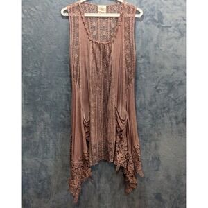 Pretty Angel Mauve Lace Longline Tunic Boho Sharkbite Hem Sleeveless Womens L